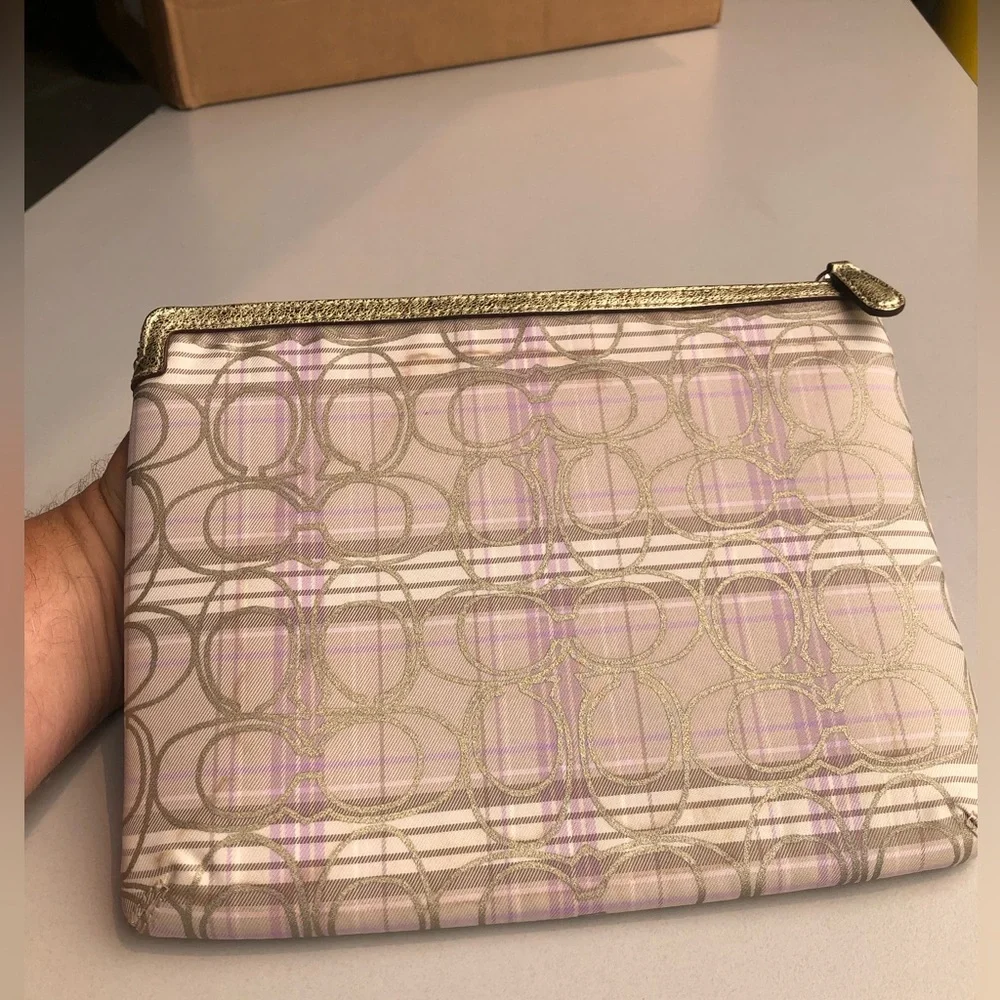Coach signature tartan padded iPad case plaid pattern and gold leather trim